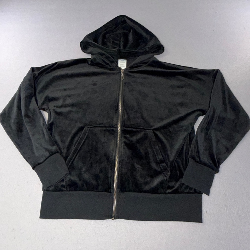 Felina Zip Up Hoodie Womens Small Black Velour Loungewear Sweatshirt